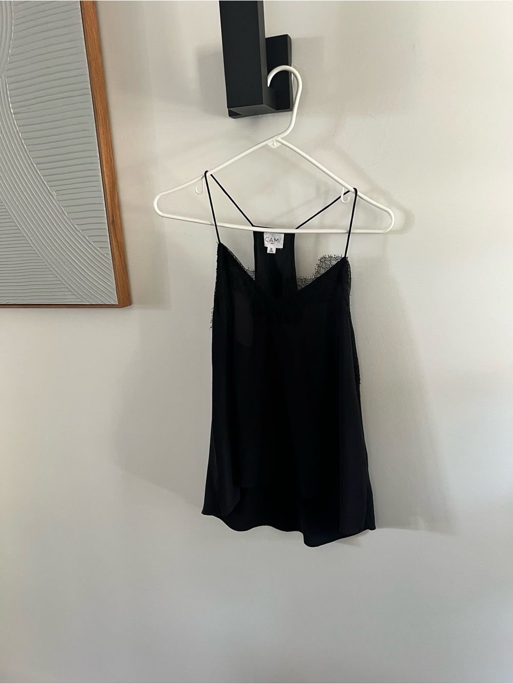 Cami NYC Black Lace-Trim Satin Slip Cami